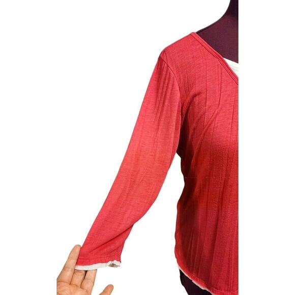 Chico's Women's Red White 3/4 Sleeve Layered Look Soft Knit Blouse Size 2 US L - Picture 4 of 9